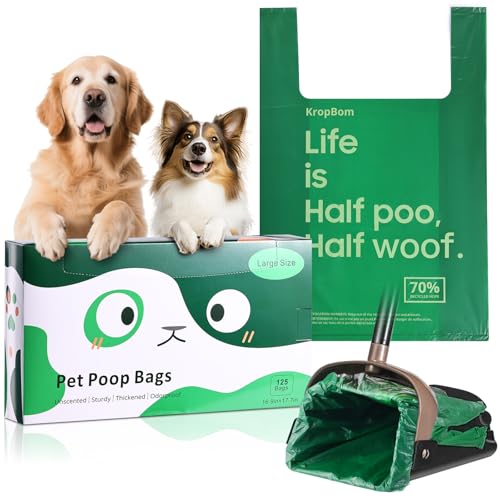 125 Bulk Pack Extra Large Dog Poop Bags for A&H Swivel Bin Pooper Scooper, Pet Waste Bags with Handle for Dog Poop Cat Litter, Heavy Duty Leakproof Unscented (Only Dog Poop Bags) - style: 125 Count