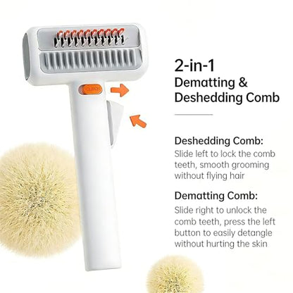 2-in-1 Pet Self-Detangling & Grooming Comb,Cats & Dog Dematting Brush & Undercoat Rake,Effective Tangle Remover, Gentle on Skin,Ergonomic Non-Slip Handle for Long,Thick, or Curly Fur