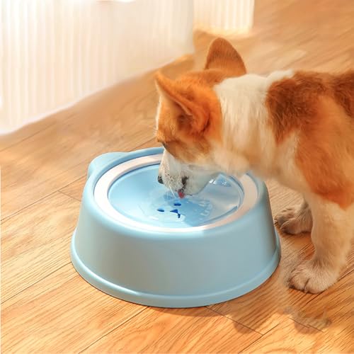 No-Spill Dog Water Bowl for Large Medium Small Dogs and Cats - Anti-Splash Pet Bowl with Floating Disk & Non-Skid Base, 34oz/1L Large Capacity (Blue) - color: blue