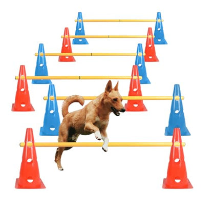 TNZMART Dog Agility Hurdle Cones Pet Jump Training Set Dog Agility Course Backyard Set Adjustable Obstacle Training Set (Mix, 6 Sets) - color: Mix