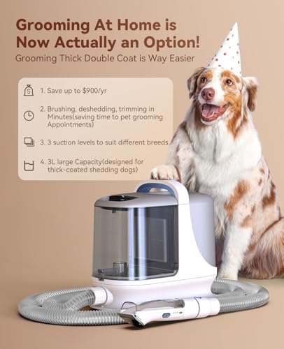 oneisall Dog Grooming Vacuum, 13000Pa Extra Large 3L Dust Cup Pet Vacuum with Clipper Nail Grinder & Shedding Brush, 7 in 1 Dog Grooming Kits, Low Noise, 3X Capacity & 3 Suction Levels, BM3