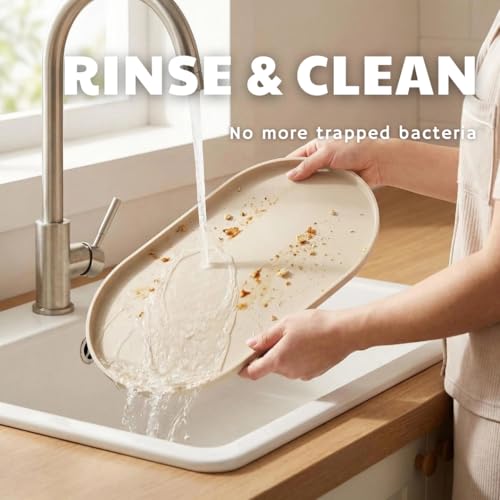 Oval Silicone Dog Food Mat - 19"x11" Aesthetic Pet Feeding Mat for 2 Bowls, BPA-Free Food Grade Silicone Mat with Raised Edges to Contain Spills, Waterproof & Non-Slip Dog Mat for Floors, Beige