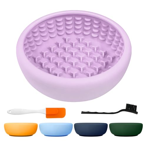 Dog Slow Feeder Licking Bowl,Freezeable Anxiety Relief Treat Dispenser, Non-Slip Anti-chocking Pet Dish, Interactive Puzzle Toy for Small Medium Breed,Freezable BPA Free Silicone Dishwasher Safe - color: purple, size: S