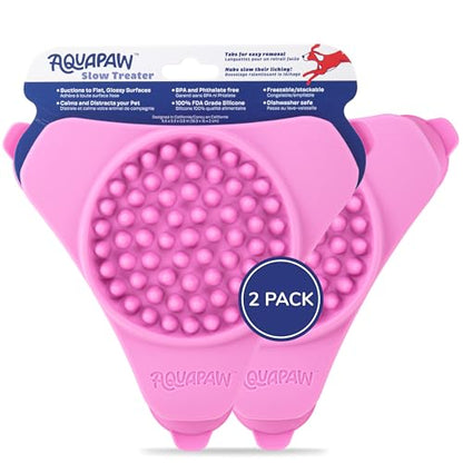 Aquapaw Lick Mat for Dogs 2-Pack, Suction Cup Dog Slow Feeder Pad & Licking Mat for Peanut Butter Treats – Calming Dog Bathing Aid, Stress Relief & Mental Stimulation for All Breeds - Pink - size: 2-Pack Regular
