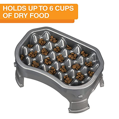Neater Pet Brands – Neater Raised Slow Feeder Dog Bowl – Elevated and Adjustable Food Height - (6 Cup, Gunmetal)