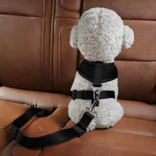 Adjustable Pet Car Tether – Dog Seat Belt with Secure Buckle, Ideal for Travel Safety - Black