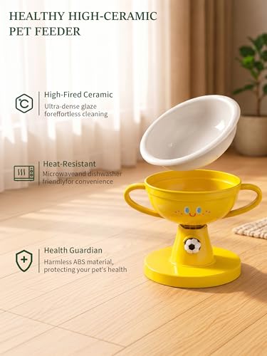Elevated Cat Bowls - 60° Tilted Small Dogs Cats Water Food Bowl, 7-Level Adjustable Height Raised Cat Bowl for Indoor, Anti-Vomiting Spine Protection, Non-Slip Stand Dishwasher Safe, Yellow - color: Yellow