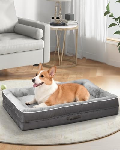 Upvilla Large Orthopedic Dog Bed, Four-Sided Cushioned Egg-Shaped Foam Dog Sofa, Waterproof Removable Cover, Pet Sofa Bed with Non-Slip Base, Larg Dog Bed,Gray - color: Gray, size: 36"l x 24"w x 7"th