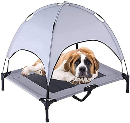 PawfectPals Portable Cooling Waterproof Elevated Heavy Duty Camping Pet Bed and Cot with Detachable Shade for Indoor and Outdoor use (Large) - size: Large