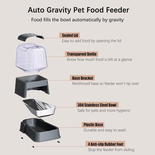 Automatic Dog and Cat Food Feeder and Water Dispenser Set with Stainless Steel Bowls,Gravity Pet Food and Water Feeders,100% BPA-Free,Large Capacity for Cats Dogs Pets…(3.5L Dark Gray) - color: 3.5L dark gray