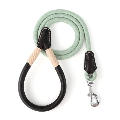 Mile High Life Dog Leash, Rope Leash with Genuine Leather Connection and Heavy Duty Metal Clasp, Great for Small Medium Large Dogs(Green,48 Inch) - color: Leather Handle-Light Green, size: 48 Inch-1/2"