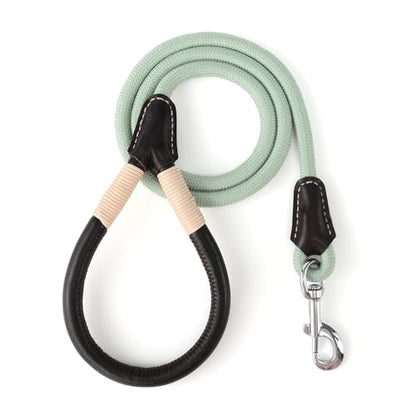 Mile High Life Dog Leash, Rope Leash with Genuine Leather Connection and Heavy Duty Metal Clasp, Great for Small Medium Large Dogs(Green,48 Inch) - color: Leather Handle-Light Green, size: 48 Inch-1/2"