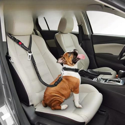 Dog Seat Belt, Adjustable Dog Safety Belt Leash, 2 in 1 Latch Bar Attachment Dog Car Seatbelt with Elastic Nylon Bungee Buffer Reflective Connect to Dog Harness（43in*0.98in） (Grey) - color: Grey