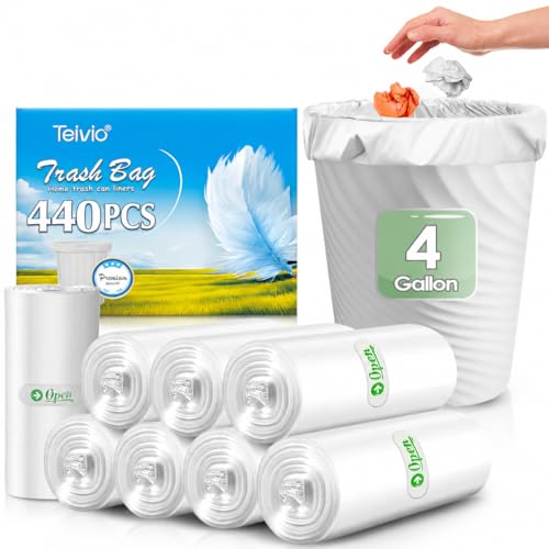 4 Gallon 440 Counts Small Clear Trash Bags Garbage Bags by Teivio, Bathroom Trash Can Bin Liners, Small Plastic Bags for home office kitchen (Clear) - size: 1 Count (Pack of 440)