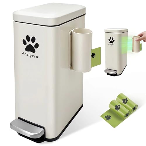 Dog Poop Trash Can Outside with Magnetic Bag Dispenser-Metal Dog Waste Container Odor Control- Rust Proof& Waterproof-Outdoor Waste Trash Can with Lid-Garbage Can&Foot Pedal-Pet Poop Bucket Soft Close