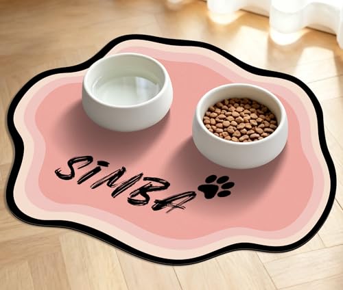 Personalized Pet Food Mat for Dog and Cat, Custom Name Absorbent Cute Placemat for Water Bowl, Non-Slip Waterproof Rubber Backing, Quick Dry Water Dispenser Mat, 11.8 * 15.7, Pink - color: Pink, size: 15.7"L x 11.8"W