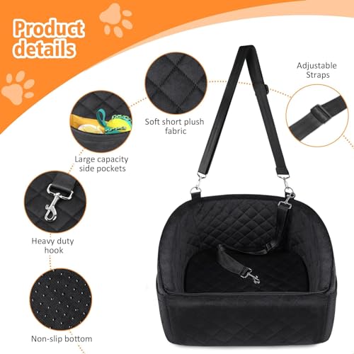 NEEZUKAR Dog Car Seat for Small Medium Dogs,Detachable Washable Dog Booster Seat Under 30lbs, Pet Car Seat Travel Bed with Storage Pockets and Dog Safety Belt (Black) - color: Black