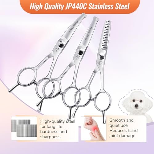 Dog Grooming Scissors: 3 in 1 Pet Shears Set Made of Advanced JP440C Stainless Steel Alloy for Trimming Dogs Cats and Other Pets Face and Paws - style: SET