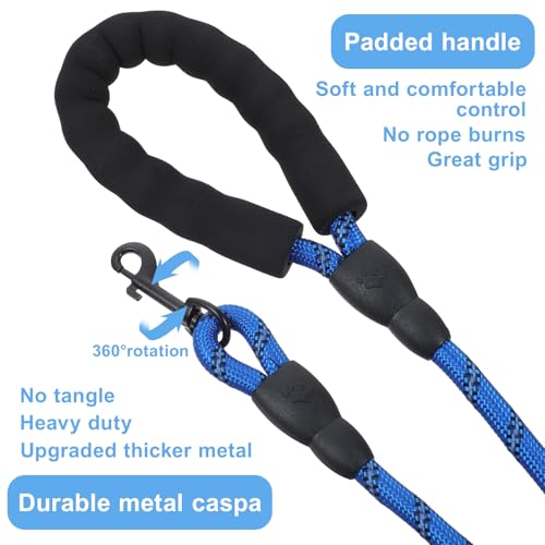 6 Pcs Heavy Duty Rope Dog Leash, 5 FT Nylon Pet Leash with Reflective Thread, Soft Padded Handle Thick Lead Leashs for Large Medium Dogs Small Puppy,0.4inch X 5 FT (18~120 lbs)