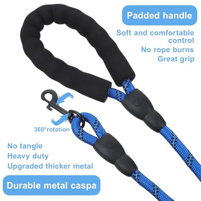 6 Pcs Heavy Duty Rope Dog Leash, 5 FT Nylon Pet Leash with Reflective Thread, Soft Padded Handle Thick Lead Leashs for Large Medium Dogs Small Puppy,0.4inch X 5 FT (18~120 lbs)