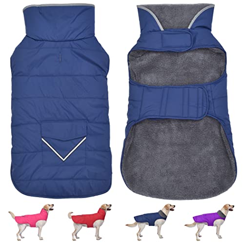 Petglad Dog Coat, Waterproof Dog Winter Jacket with Pocket, Reflective Adjustable Pet Snow Vest, Warm Cozy Fleece Sweater for Small Medium Extra Large Dogs - Blue, S - color: Blue, size: S(Chest Girth:12.6-16.1")