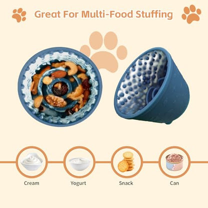Dog Lick Bowl,Anxiety Relief Non-Slip Silicone Treat Bowl,Durable Anti-Choking Long-Lasting Enrichment Slow Feeder Licking Mat for Small Medium Large Breed,Freezable BPA Free Silicone Dishwasher Safe - color: Dark Blue, size: S-M