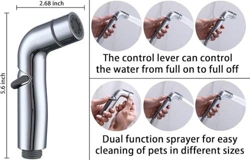 G-Promise Dog Shower Sprayer Attachment for Fast and Clean Pet Showering, Multifunctional Shower, Metal Diverter, 78 Inch Extra Long Hose, No Drill Hook, Dog Washing-Bathingroom (Chrome) - color: Chrome, size: 78 Inch Hose