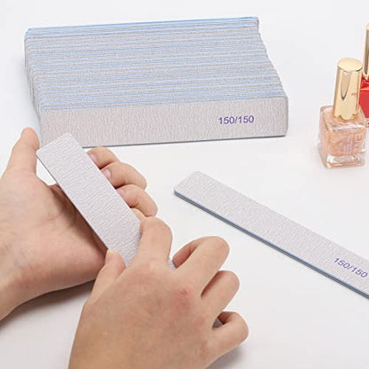 25 Pieces 150/150 Grit Rectangle Nail Files for Acrylic Nails, Reusable Buffering Files Double Sided Emery Boards for Natural Nails - size: 150/150 Grit(25 Count)