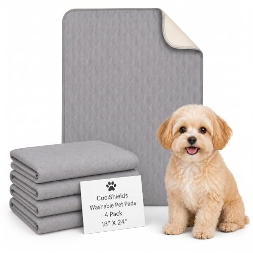 CoolShields Washable Puppy Dog Pee Pad, 18"X24" 4pcs Reusable Puppy Pads, Waterproof Whelping Training Mat for Playpen Crate, Floor, Bed,Sofa and Trunk [Premium Fabrics that can be Used by Humans] - size: 4Pcs 18x24 Inch