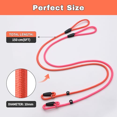 FOVRLZSE 3-Pack Adjustable Dog Slip Leads Pink/Light Blue/Orange - Super-Strong, Easy On/Off, No Collar Needed, Standalone Use, Eye-Catching for Walking/Training - color: Pink, Blue, Orange