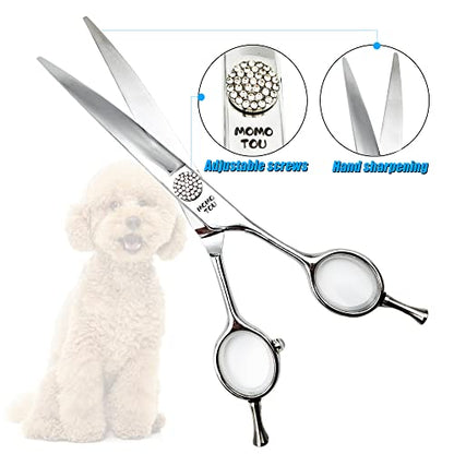 Polished Dog Grooming Scissors Set with Simulation Diamond 440C Stainless Steel Thinner Curved Straight Chunker Shears with Comb 8''