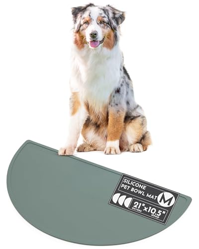 Should We Go? Waterproof Silicone Dog Food Mat – Medium Size Non-Slip Pet Bowl Mat, Raised Edge Design, Easy-to-Clean Pet Food Placemat for Dog & Cat Bowls, 21" Across x 10.5" Deep - Spruce - color: Spruce, size: Medium