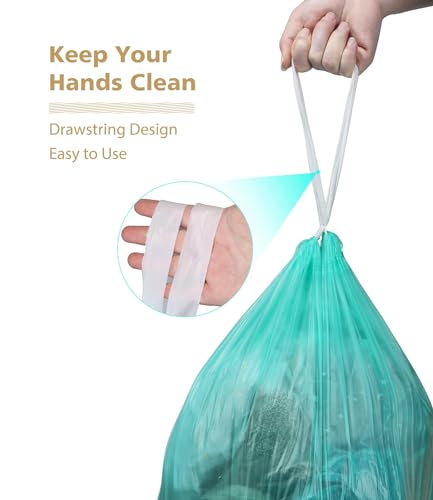 AYOTEE Small Trash Bag, 2 Gallon Trash Bag Drawstring Compostable Trash Bags, 50 Count Small Garbage Bags Bathroom Trashbags Compost Bags Waste Basket Liners for Bathroom, Office, Pet (Green)