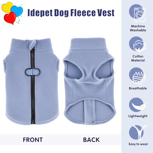 Idepet Dog Fleece Vest Sweater Zip Up Warm Pullover Dogs Jacket with D-Ring Leash Winter Cold Weater Coat Pet Sweatershirt Clothes Hoodie for Small Medium Dogs Boy Girl(Sky Blue,XXS) - color: Sky Blue, size: XXS