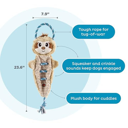 Outward Hound by Charming Pet Ropiez Rope Interactive Dog Tug Toy for Tugging Squeaky Fun, Sloth, Brown - color: Ropiez Sloth