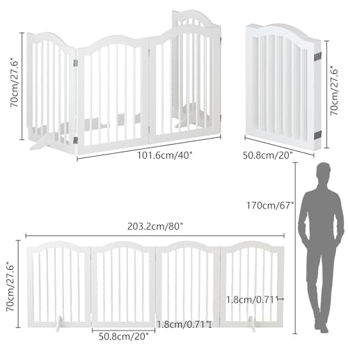 27.6" Freestanding Dog Gates, Indoor&Outdoor Pet Fences for Puppy Dogs, Wooden Dog Gates for Doorways,Stairs,The House,Porch,Deck,Yard(4 Panels 27.56''H×80''W)