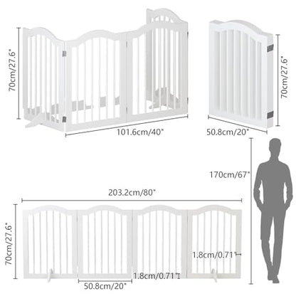 27.6" Freestanding Dog Gates, Indoor&Outdoor Pet Fences for Puppy Dogs, Wooden Dog Gates for Doorways,Stairs,The House,Porch,Deck,Yard(4 Panels 27.56''H×80''W)