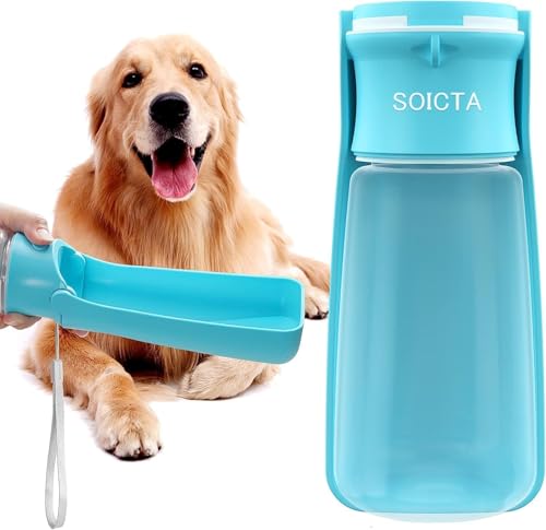 SOICTA Portable Dog Small Animals Water Bottle for Walking 19 OZ or 12 OZ Pet Water Bottles for Puppy Medium Large Dogs Little Animals Water Dispenser Dog Small Animals Water Bowl - color: BLUE, size: 19OZ