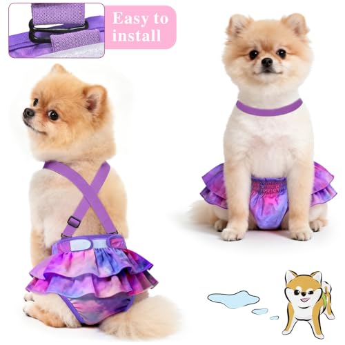 Idepet Female Dog Diapers with Suspender Detachable, 3 Pack Tie Dye Washable Reusable Girl Doggie Diapers Skirts for Small Medium Female Dog in Heat Period Cycle Urinary Incontinence Training XL - size: XL