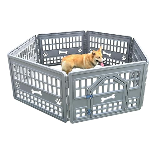 Dog Playpen Indoor,Puppy Playpen Fence Outdoor,Easy Assemble,Fold It Down,Grey Blue(4-Panel 34 * 34 * 24 inch)