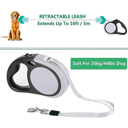Dual Retractable Dog Leash for Walking 2 Small Dogs(Up to 44 Lbs Each) - Double Headed 18.5ft Extendable Pet Leash with Poop Bags, Non Slip Grip, One Button Control, 360 Tangle-Free (Gray, Medium) - color: Gray, size: Medium
