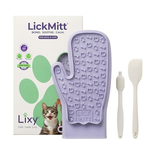 Lixy Pet LickMitt – Dual-Sided Calming & Grooming Mitt for Dogs and Cats – Human-Held Silicone Treat Mitt for Anxiety Relief, Bonding & Shedding – BPA-Free, Food-Grade, Easy Clean – Purple - color: Purple