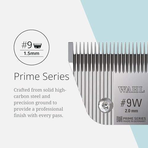 Wahl Pro Animal Wide Prime Series Blades - Professional Fine Tooth Pet Clipper for Horse, Cat & Dog Grooming - Made from High-Carbon Steel - #9W, 2.0mm - size: #9W