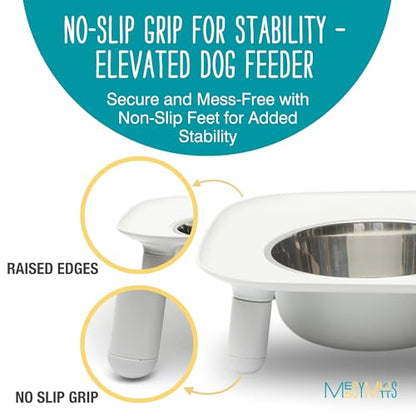 Messy Mutts Elevated Double Feeder with Stainless Bowls | Adjustable Height 3”, 5”, or 10” | Adjustable Standing Feeder for Dogs | 5 Cups per Bowl | Light Grey - color: Light Grey