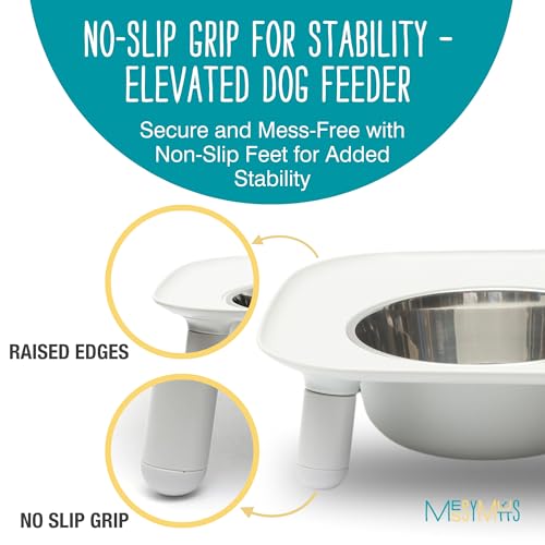 Messy Mutts Elevated Double Feeder with Stainless Bowls | Adjustable Height 3”, 5”, or 10” | Adjustable Standing Feeder for Dogs | 5 Cups per Bowl | Light Grey - color: Light Grey