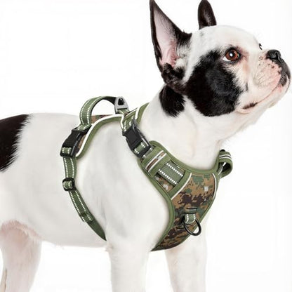 Timos Dog Harness Small Sized,No Pull Dog Harness Adjustable Metal Rings 3 Buckles,Reflective No Choke with Easy Control Handle for Small Dogs,Military Green S - color: Military Green, size: Small (Pack of 1)