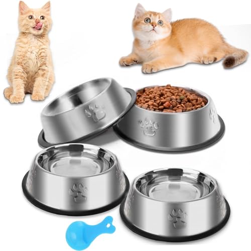 Stainless Steel Cat Bowl, 4 Pack Metal Dog Bowls for Food and Water, Non-Slip Pet Feeding Dish Bowl with Rubber Base for Cats Puppy Small Medium Dogs - size: 8oz 4 pack