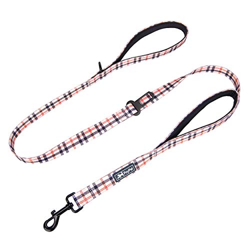 PoyPet 5 Feet Dog Leash - 2 Cushioned Handles - Functional Car Seat Belt (Checkered Beige) - color: Checkered Beige - 2 Handles