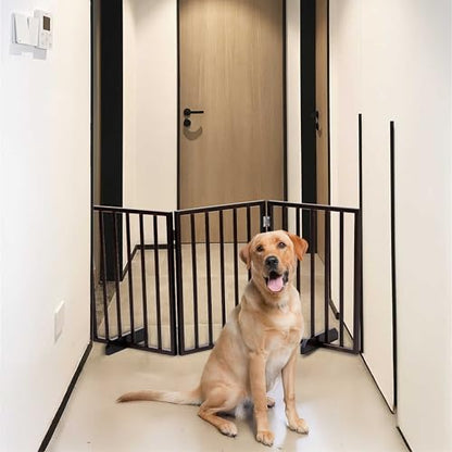 53.5" Freestanding Dog Gate, 3-Panel Indoor Wooden Pet Gate for House, Folding Pet Gate Indoor, Dog Barrier for Stairs, Puppy Fence for Stairsways Hallways Entrance, No Assembly Required, Walnut - size: 3 Panels-Walnut