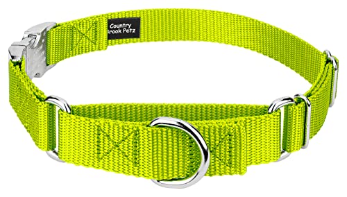 Country Brook Petz - Martingale Dog Collar - Heavy Duty Nylon Adjustable Martingale Dog Collar with Premium Buckle for Small Medium Large Breeds (5/8 Inch, Extra Small, Hot Yellow) - color: Hot Yellow, size: Extra Small (Pack of 1)
